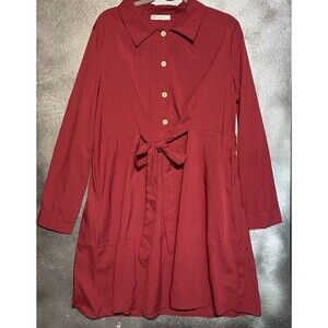 Dressfo Collared Long Sleeve Poly Dress Burgundy Women’s size XL Teacher Modest